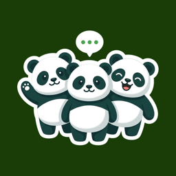 App-Icon NiftyPanda Friends: drei Pandas mit Sprechblase