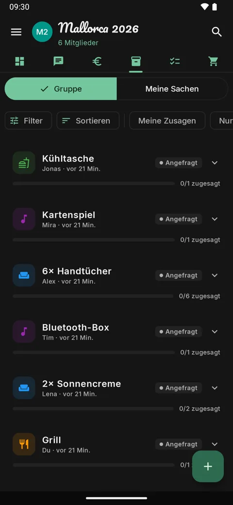 Gemeinsame Packliste mit Zuständigkeiten